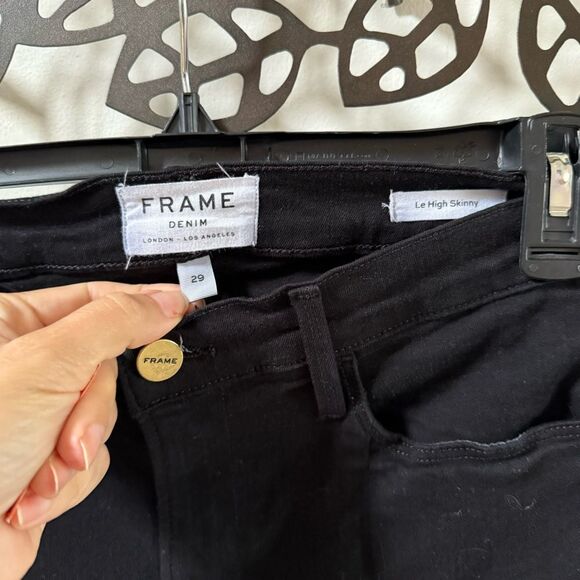 FRAME Le High Skinny Split Zip-Hem Ankle Jeans in Noir 29 - Picture 11 of 12